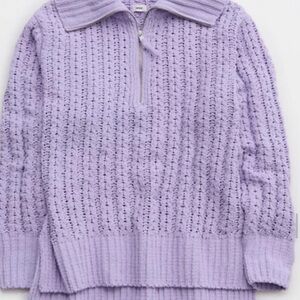 Aerie Cable Car Knit Quarter Zip Sweater